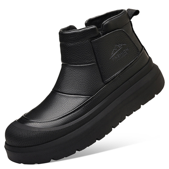 Ανδρικά μποτάκια χιονιού από πρώτο στρώμα δέρματος, επένδυση με γούνα, πλευρικό φερμουάρ, σόλα καουτσούκ με αντιολισθητική επιφάνεια