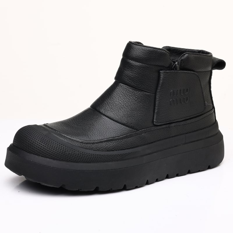 Ανδρικά μποτάκια χιονιού από πρώτο στρώμα δέρματος, επένδυση με γούνα, πλευρικό φερμουάρ, σόλα καουτσούκ με αντιολισθητική επιφάνεια