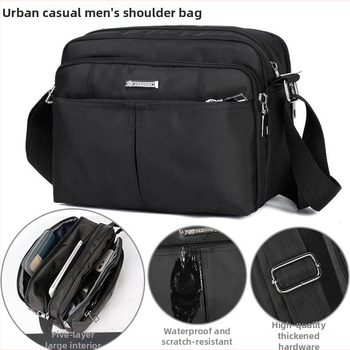 Geantă de umăr pentru bărbați din pânză Oxford, stil urban minimalist, design multistrat, impermeabilă și rezistentă, încăpătoare pentru laptop de 10 inch, Darnoch