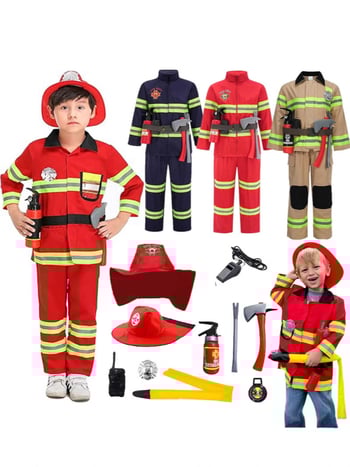 Costum pentru copii pentru spectacol de pompieri - 100% poliester, tratament moale al țesăturii, siguranță clasa B, pentru copii 3–8 ani
