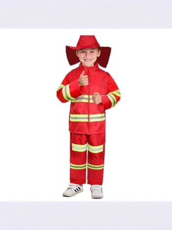 Costum pentru copii pentru spectacol de pompieri - 100% poliester, tratament moale al țesăturii, siguranță clasa B, pentru copii 3–8 ani