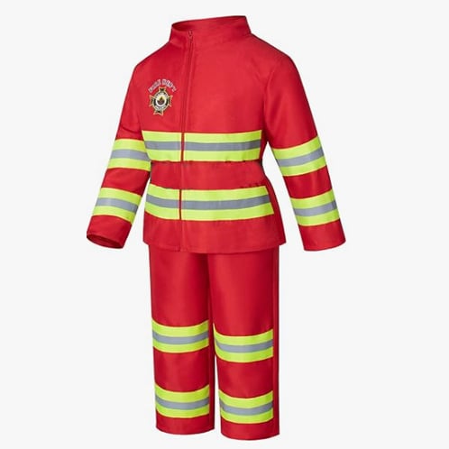 Costum pentru copii pentru spectacol de pompieri - 100% poliester, tratament moale al țesăturii, siguranță clasa B, pentru copii 3–8 ani