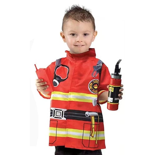 Costum pentru copii pentru spectacol de pompieri - 100% poliester, tratament moale al țesăturii, siguranță clasa B, pentru copii 3–8 ani