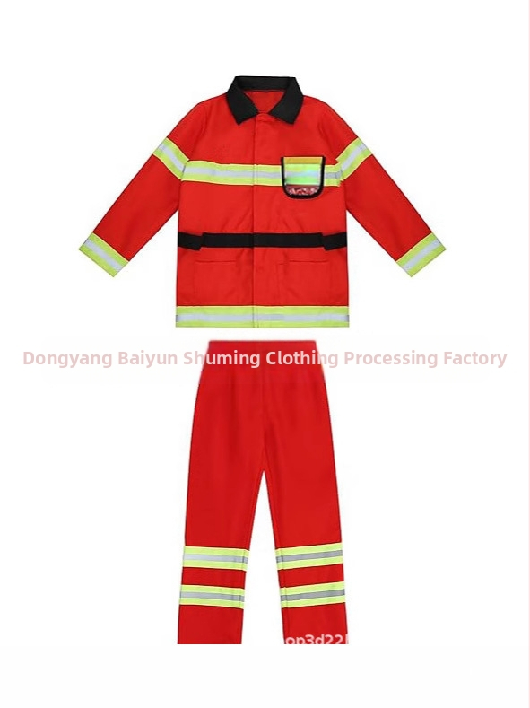 Detský predvádzací hasičský kostým na vystúpenie - 100% polyester, jemné spracovanie tkaniva, bezpečnostná trieda B, pre deti 3–8 rokov