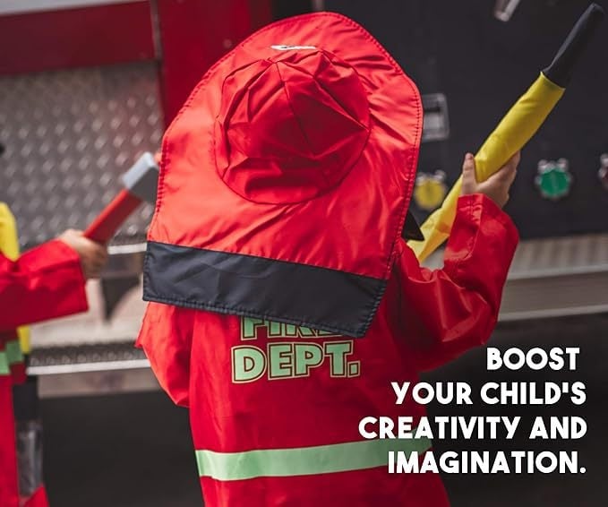 Costum pentru copii pentru spectacol de pompieri - 100% poliester, tratament moale al țesăturii, siguranță clasa B, pentru copii 3–8 ani