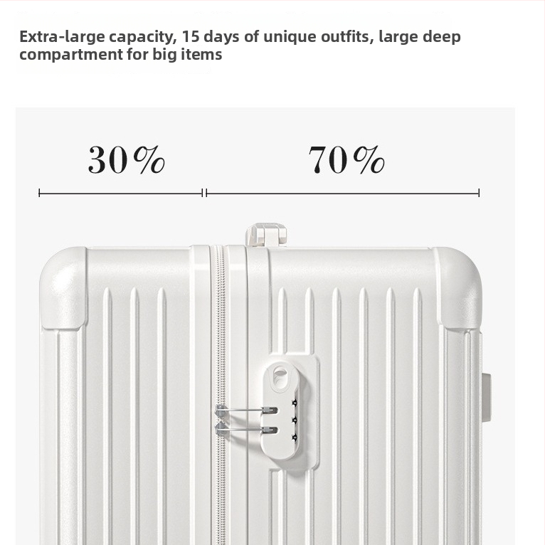 Ταξιδιωτική βαλίτσα με μεγάλη χωρητικότητα, υλικό ABS/PC, άνοιγμα με φερμουάρ, κυκλικοί τροχοί, βασική κλειδαριά με κωδικό, βάρος 5,8 kg