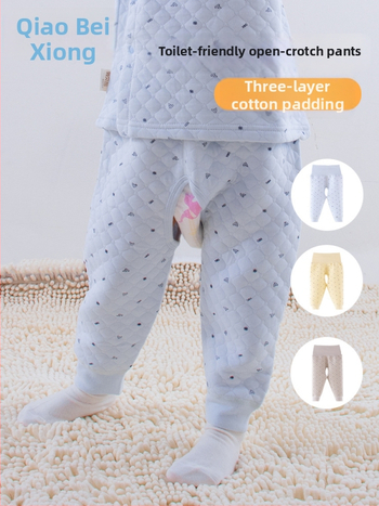 Vaikų šilti medvilniniai kelnaitės su atvira kirkšne, 100% medvilnė, A klasės saugumas, unisex, ruduo–žiema