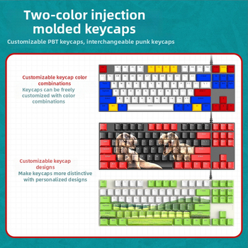 Q301 87‑gombos mechanikus billentyűzet, zöld tengelyű kapcsolók, RGB háttérvilágítás, kábeles, vízálló