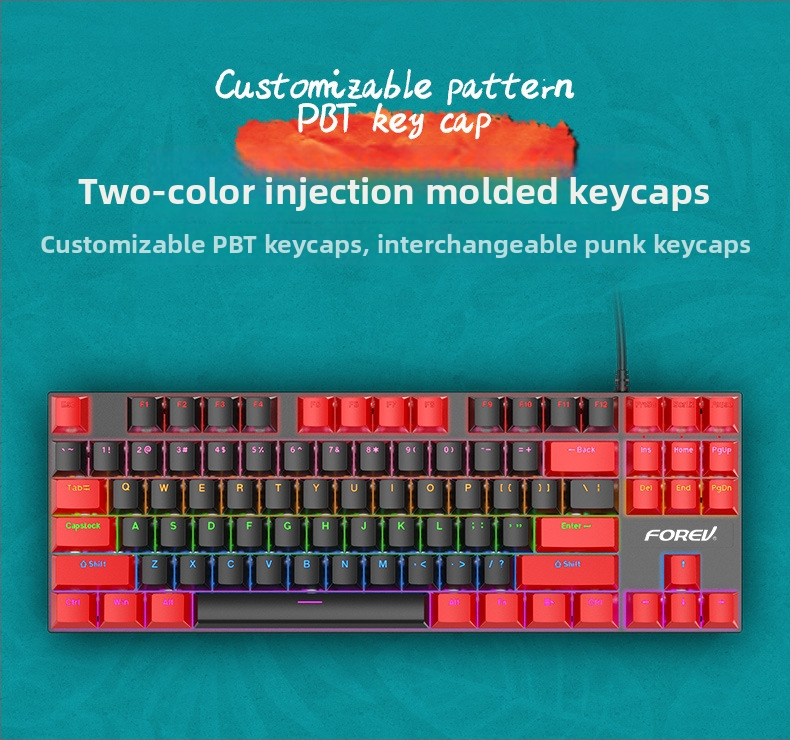 Q301 87‑gombos mechanikus billentyűzet, zöld tengelyű kapcsolók, RGB háttérvilágítás, kábeles, vízálló