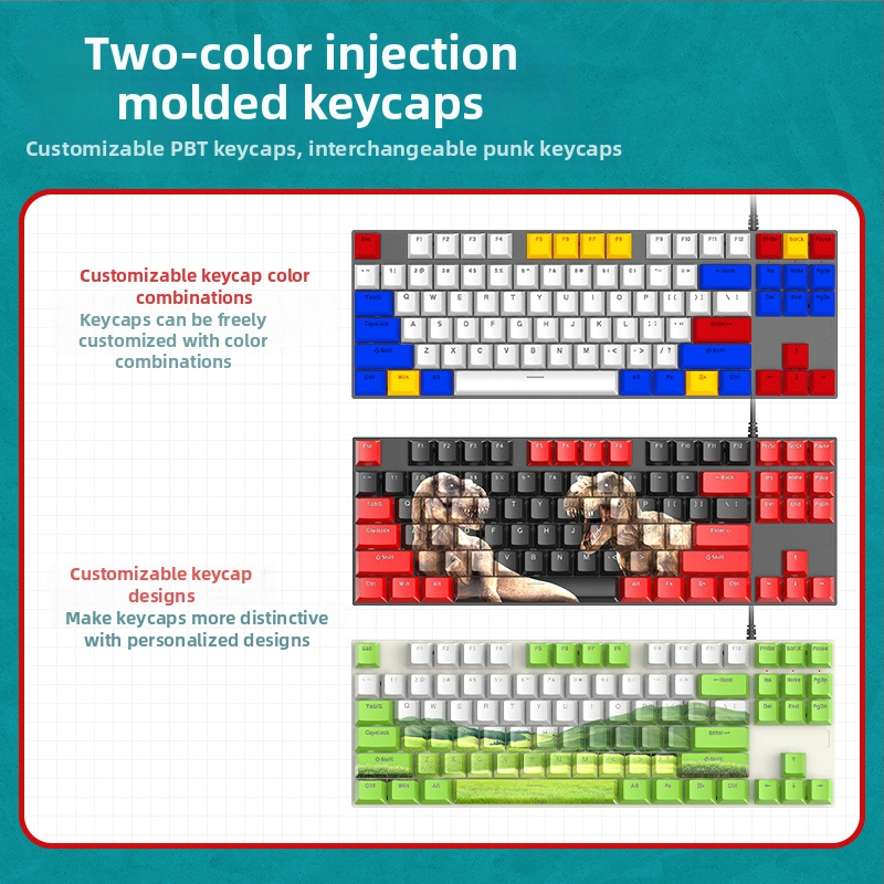Q301 87‑key mechanická klávesnica, zelené spínače, RGB podsvietenie, káblová, vodotesná