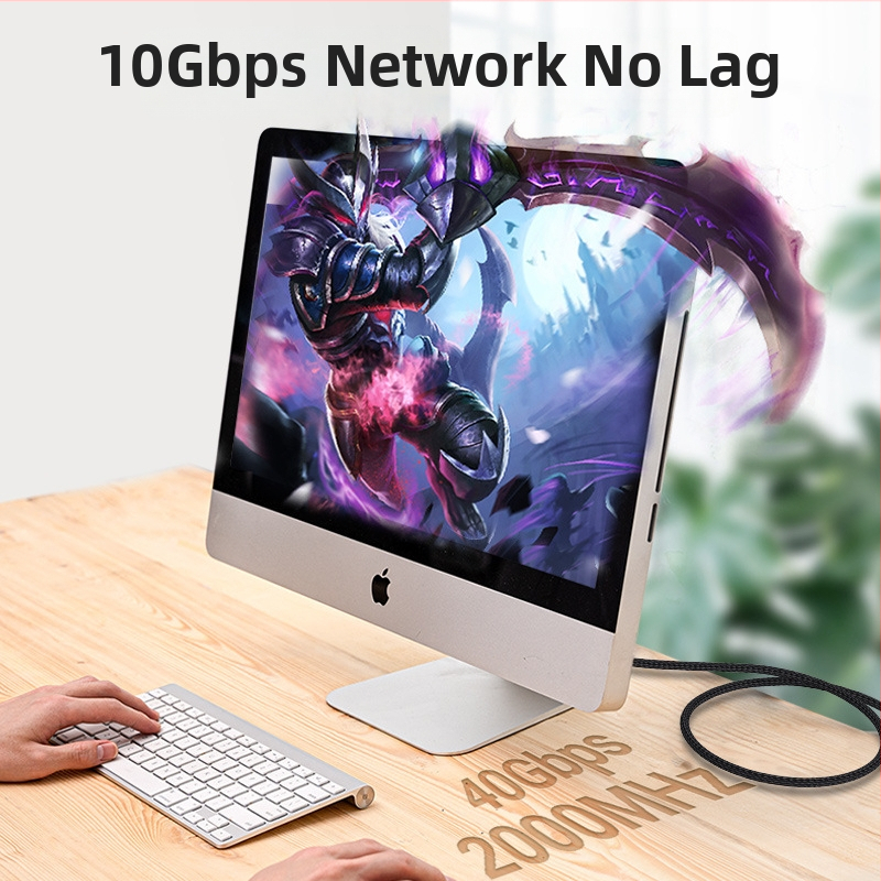 Cat8 Ethernet patch kabelis, 8‑kodolu OFC vara, RJ‑45, 40Gbps, vīts pāris