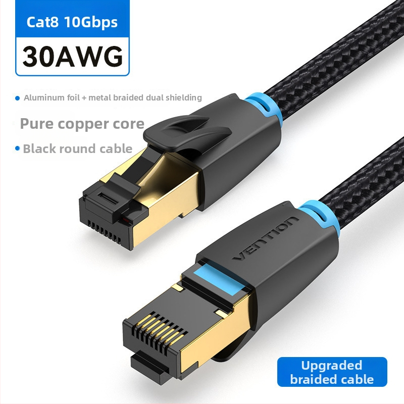 Cat8 Ethernet patch kabelis, 8‑kodolu OFC vara, RJ‑45, 40Gbps, vīts pāris
