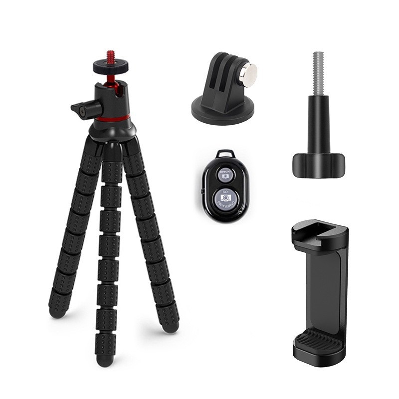 Suport pentru telefon cu trepied flexibil și Bluetooth, pentru GoPro și DJI Osmo – compatibil universal, materiale ABS/silicon/ aluminiu 5053