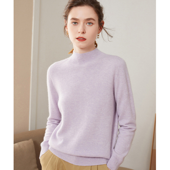 Moteriškas kašmirinis džemperis su gobtuvu — pusaukštas kaklas, laisvas kirpimas, ilgos rankovės