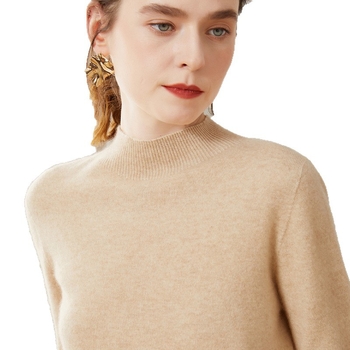 Moteriškas kašmirinis džemperis su gobtuvu — pusaukštas kaklas, laisvas kirpimas, ilgos rankovės