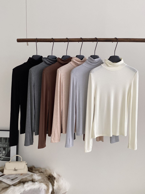 Kašmyro–Modal–Tencelo megztinis su aukštu kaklu, ilgomis rankovėmis, vidutinio storio, mezginys su penkiais adatų ir trim siūlais — japonų-korejiečių laisvalaikio stilius