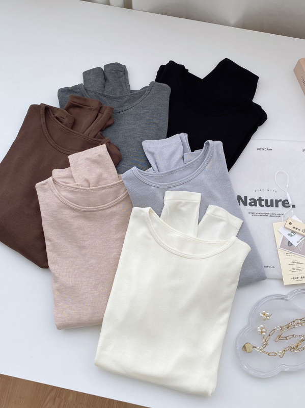 Kašmyro–Modal–Tencelo megztinis su aukštu kaklu, ilgomis rankovėmis, vidutinio storio, mezginys su penkiais adatų ir trim siūlais — japonų-korejiečių laisvalaikio stilius