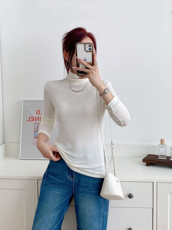 Kašmyro–Modal–Tencelo megztinis su aukštu kaklu, ilgomis rankovėmis, vidutinio storio, mezginys su penkiais adatų ir trim siūlais — japonų-korejiečių laisvalaikio stilius