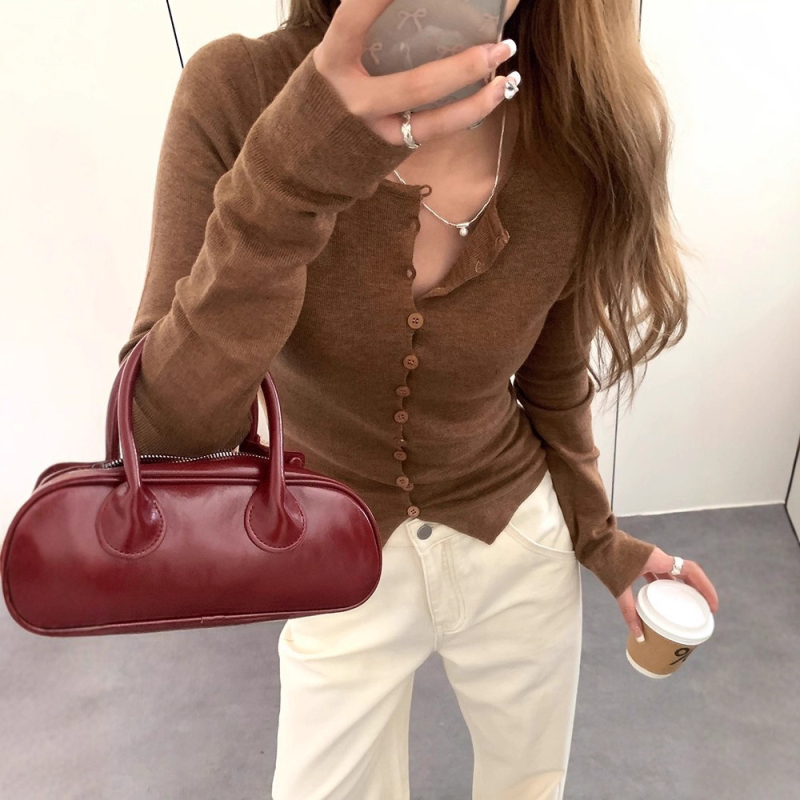 Cardigan tricotat în stil coreean pentru femei, croială slim, cu glugă, mâneci lungi, model solid (Materiale: acrilic + poliester; Model: monocrom; Guler: rotund; Sezon: toamnă 2025)