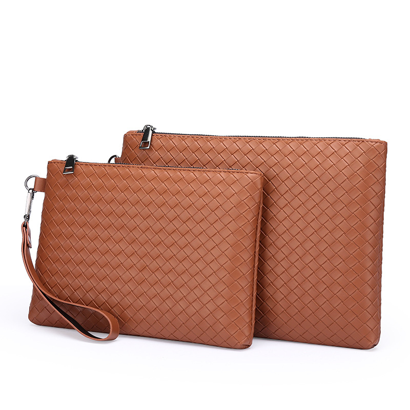 Geantă clutch pentru bărbați – design împletit, piele PU, rezistență la uzură, capacitate mare, căptușeală din piele sintetică