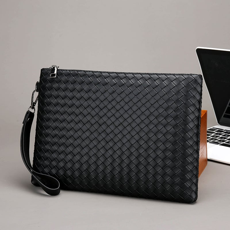 Geantă clutch pentru bărbați – design împletit, piele PU, rezistență la uzură, capacitate mare, căptușeală din piele sintetică