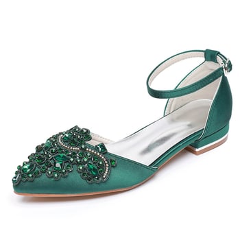 Saténové Mary Jane topánky s ostrým nosom, nízkym podpätkom a zapínaním na pracku – svadobné topánky pre ženy