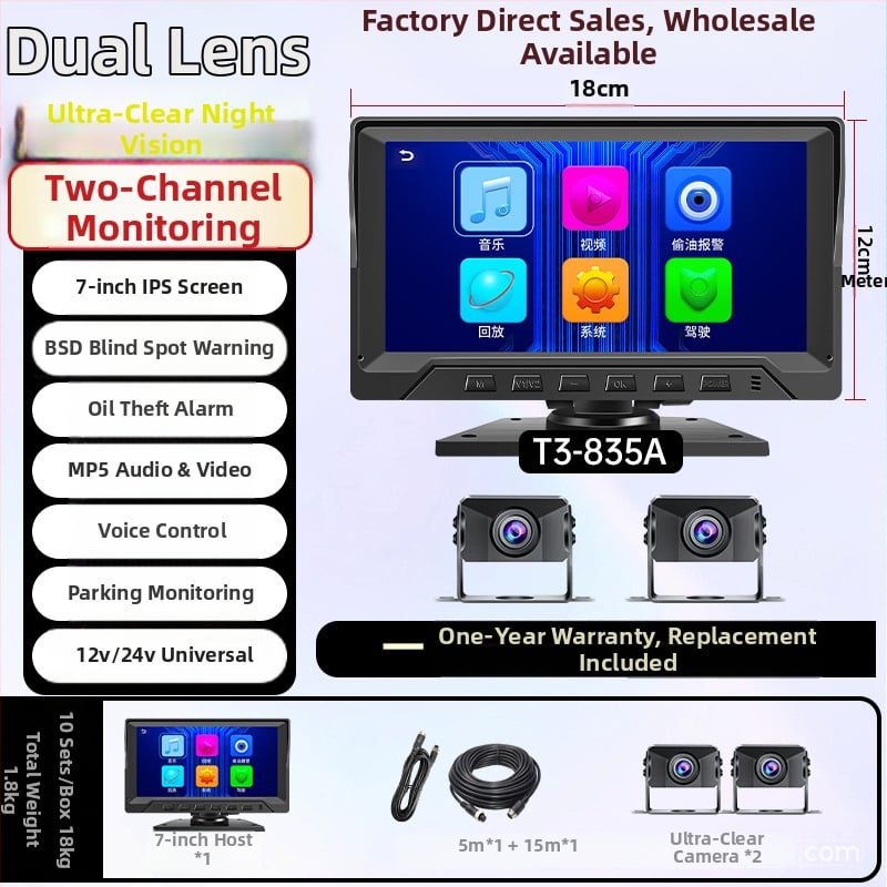 Krovininis sunkvežimis – Viskas viename įrenginys su DVR, 4-kanalų stebėjimas, 24V, 1080p, 160°, lietimui jautrus ekranas, atbulinis vaizdas