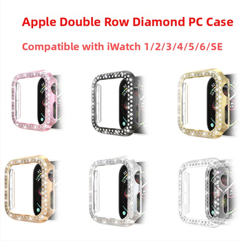 Carcasă de protecție pentru Apple Watch S10/SE – diamant în dublu rând, electroplacată, carcasă PC