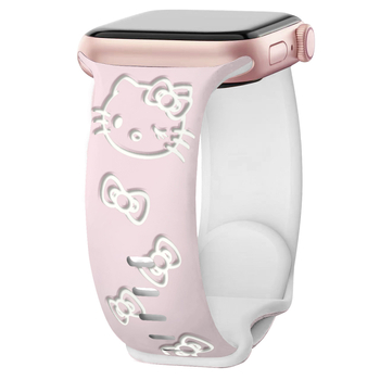 Brățară din silicon pentru Apple Watch, gravură cu laser, design bicolor cu pisică și cataramă în formă de fluture