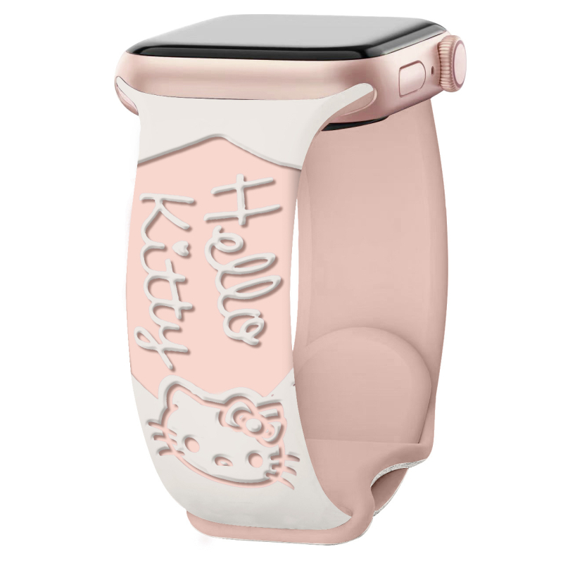 Brățară din silicon pentru Apple Watch, gravură cu laser, design bicolor cu pisică și cataramă în formă de fluture