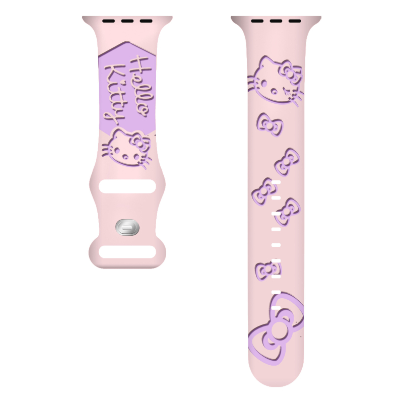 Brățară din silicon pentru Apple Watch, gravură cu laser, design bicolor cu pisică și cataramă în formă de fluture