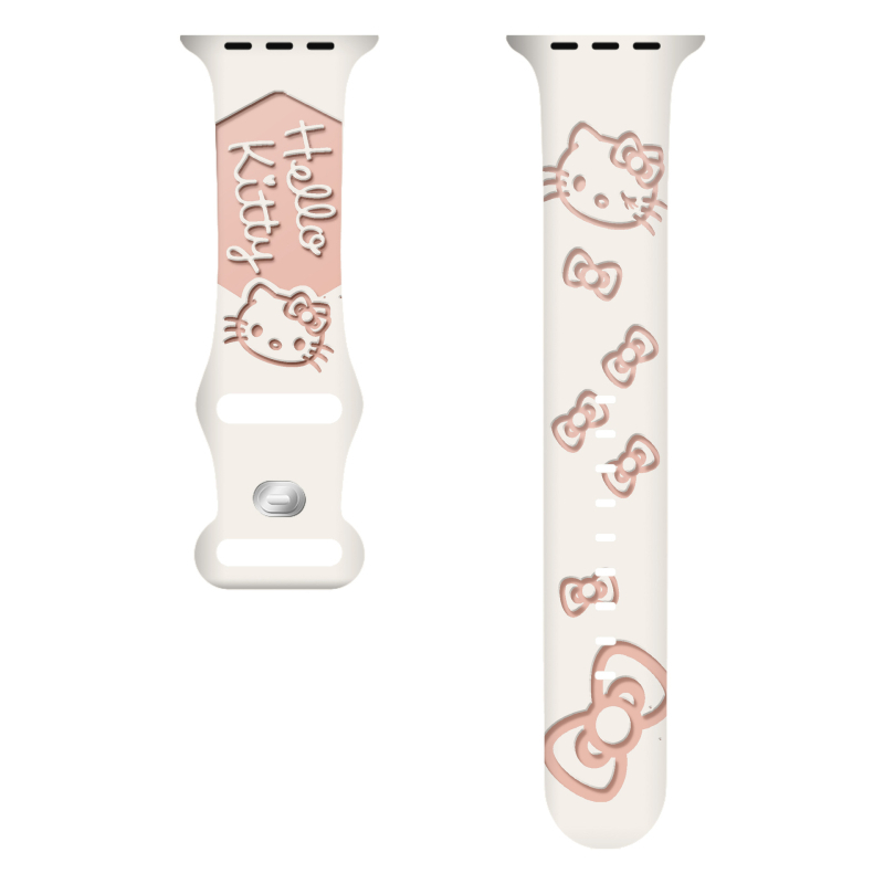 Brățară din silicon pentru Apple Watch, gravură cu laser, design bicolor cu pisică și cataramă în formă de fluture
