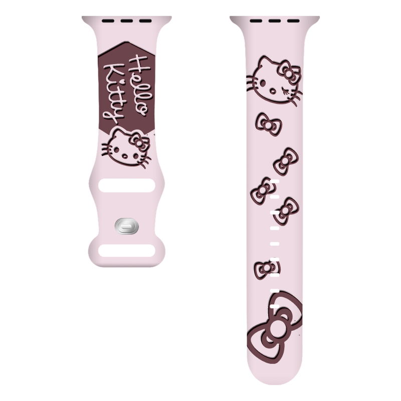 Brățară din silicon pentru Apple Watch, gravură cu laser, design bicolor cu pisică și cataramă în formă de fluture