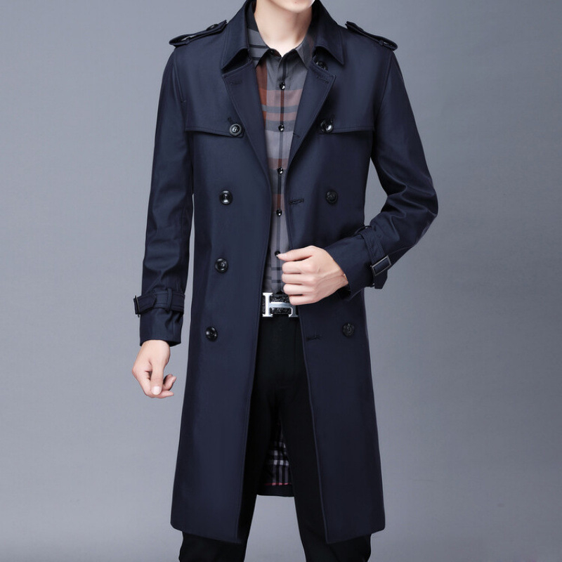 D6069 Dugi trench kaput, mladenački slim-fit, produžena duljina, ovratnik u stilu odjela, jednodijelno kopčanje