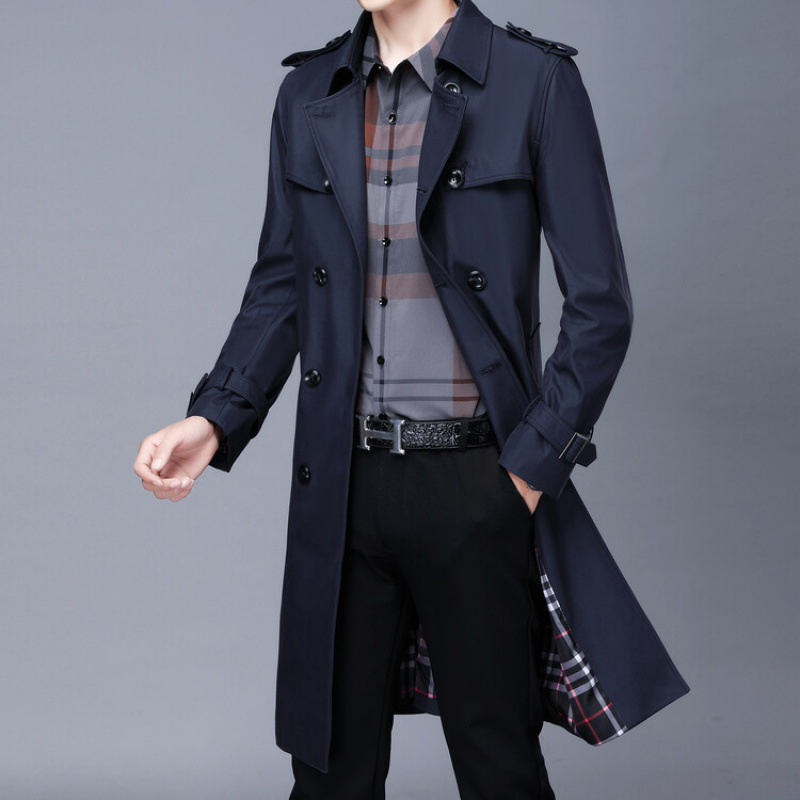 D6069 Dugi trench kaput, mladenački slim-fit, produžena duljina, ovratnik u stilu odjela, jednodijelno kopčanje