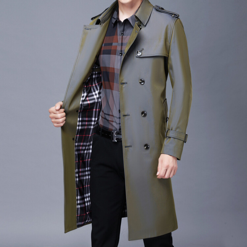 D6069 Dugi trench kaput, mladenački slim-fit, produžena duljina, ovratnik u stilu odjela, jednodijelno kopčanje