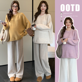 Nėščiosioms skirtas topas, korėjietiško stiliaus, kasdieniai su gobtuvu, laisvo kirpimo, ilgomis rankovėmis, apvaliu kaklu, vienos spalvos megztinis (akrilas 30–50%, poliesteris 30–50%)