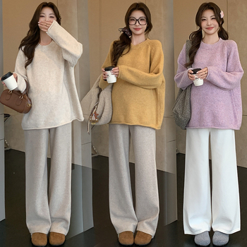 Nėščiosioms skirtas topas, korėjietiško stiliaus, kasdieniai su gobtuvu, laisvo kirpimo, ilgomis rankovėmis, apvaliu kaklu, vienos spalvos megztinis (akrilas 30–50%, poliesteris 30–50%)