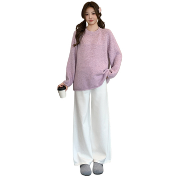 Nėščiosioms skirtas topas, korėjietiško stiliaus, kasdieniai su gobtuvu, laisvo kirpimo, ilgomis rankovėmis, apvaliu kaklu, vienos spalvos megztinis (akrilas 30–50%, poliesteris 30–50%)