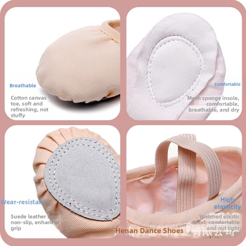 Παιδικά παπούτσια χορού για κορίτσια - Άνω μέρος από καμβά, Δερμάτινη σόλα, Διαπνοή, Ελαφριά, Για μπαλέτο και λατινικούς χορούς