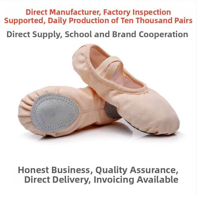 Παιδικά παπούτσια χορού για κορίτσια - Άνω μέρος από καμβά, Δερμάτινη σόλα, Διαπνοή, Ελαφριά, Για μπαλέτο και λατινικούς χορούς