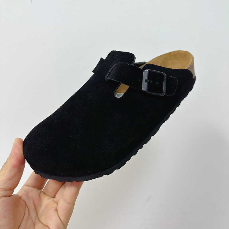 Női bőr zárt orrú papucs parafa talppal, szabadidő-stílus, lapos talp, 0–3 cm