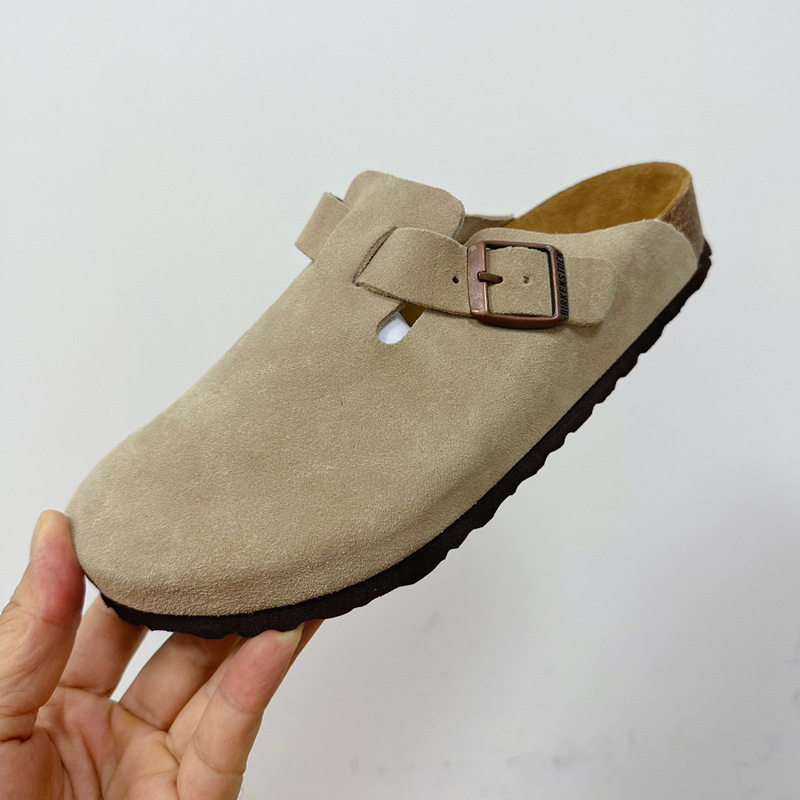 Női bőr zárt orrú papucs parafa talppal, szabadidő-stílus, lapos talp, 0–3 cm