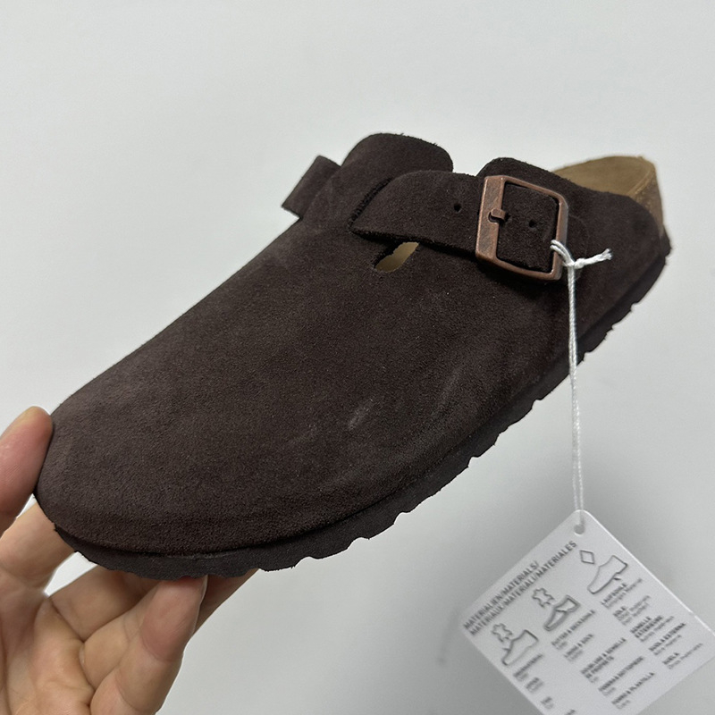 Női bőr zárt orrú papucs parafa talppal, szabadidő-stílus, lapos talp, 0–3 cm