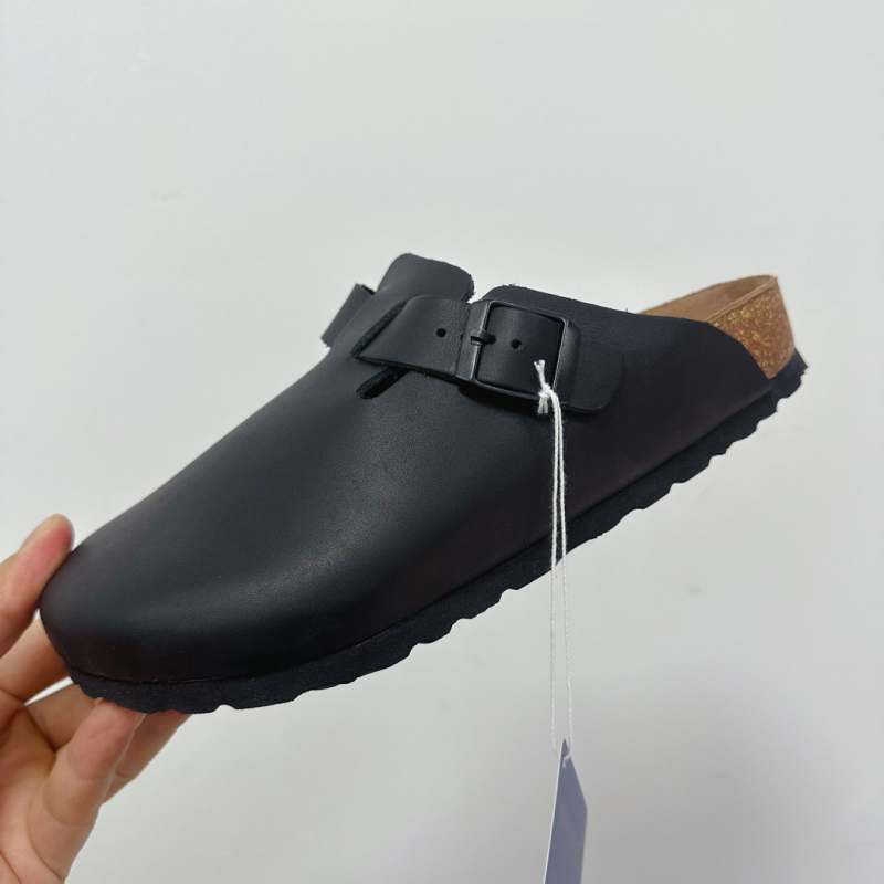 Női bőr zárt orrú papucs parafa talppal, szabadidő-stílus, lapos talp, 0–3 cm