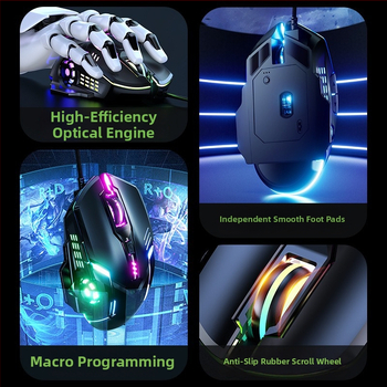 Laidinė žaidimų pelė su 6 mygtukais, USB, 3000 DPI, reguliuojamas DPI, ergonomiškas dizainas, 4 krypčių ratukas