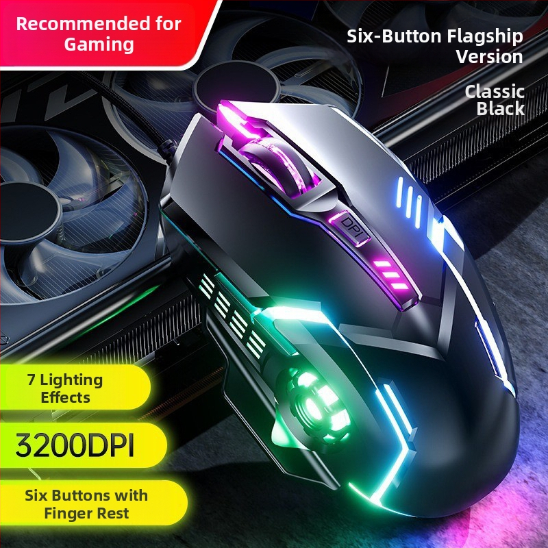 Laidinė žaidimų pelė su 6 mygtukais, USB, 3000 DPI, reguliuojamas DPI, ergonomiškas dizainas, 4 krypčių ratukas