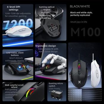 Tyli kabelinė žaidimų pelė (5600 DPI, 6 mygtukai, USB, 1,5 m kabelis)