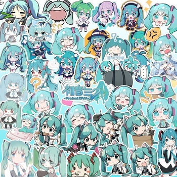 Lipdukų rinkinys Hatsune Miku – piešinio stilius, 100 vnt. aukštos raiškos unikalūs dizainai dekoruoti telefoną, iPad ir kompiuteriui
