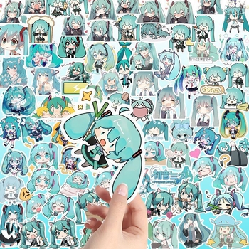 Lipdukų rinkinys Hatsune Miku – piešinio stilius, 100 vnt. aukštos raiškos unikalūs dizainai dekoruoti telefoną, iPad ir kompiuteriui